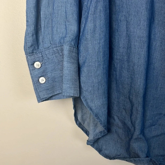 Loft “The Softened” Chambray Blue Tie Front Long Sleeve Top Blouse Size S - Picture 6 of 8